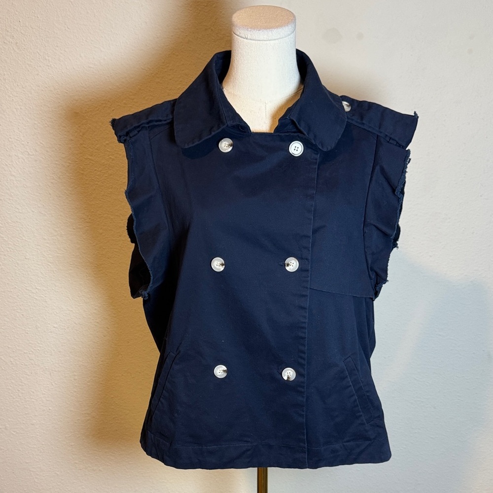Ruti Navy Sleeveless Double-Breasted Ruffle Vest size M/L